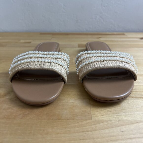 J. Crew Factory Pearl Slide Sandals Woven‎ Raffia Slip On Flat BN877 Size 7 - Picture 3 of 7